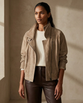 Women’s Relaxed Funnel-Neck Jacket worn by a model — Hale & Venn
